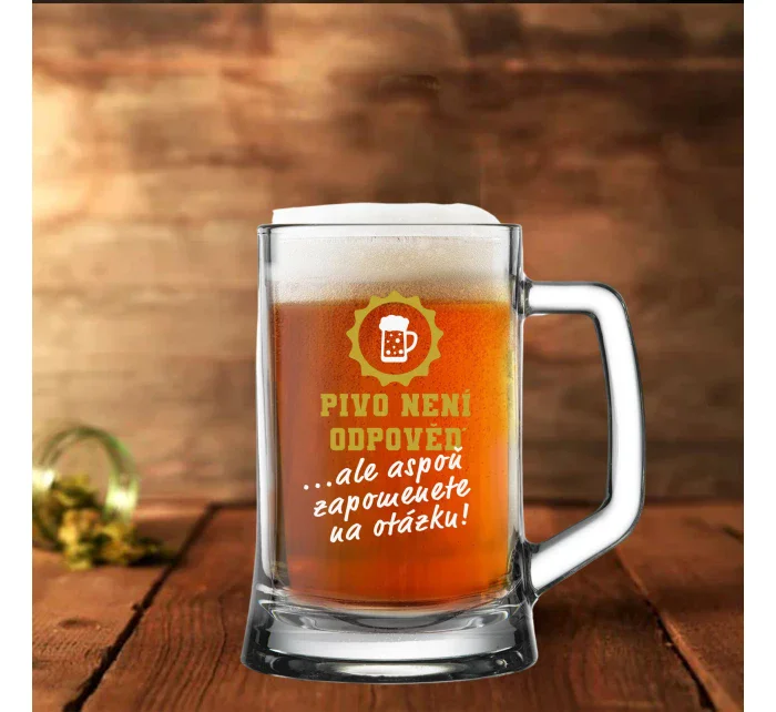 PIVO NENÍ ODPOVĚĎ, ALE ASPOŇ ZAPOMENETE NA OTÁZKU - pivní sklenice 0,5 