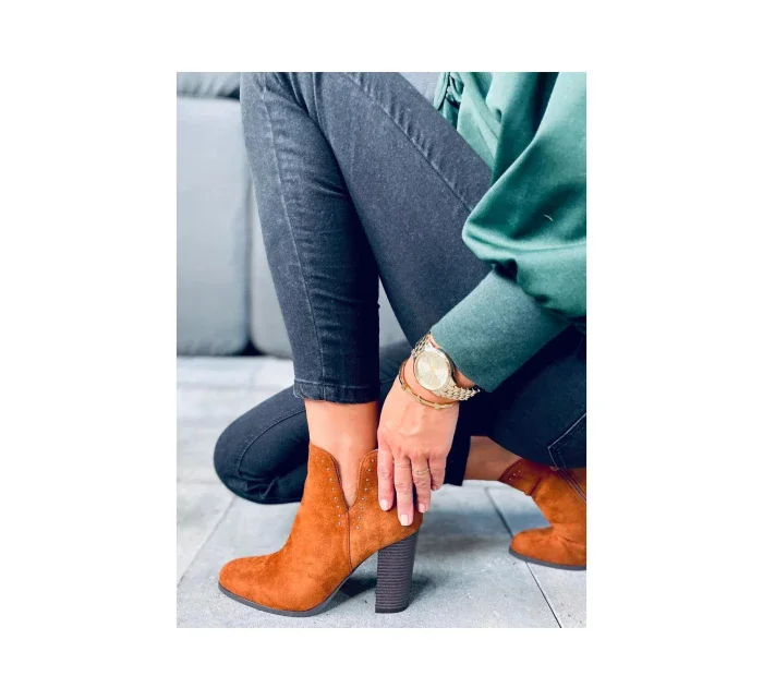 Dámské kotníkové boty na sloupkovém podpatku UK11P Hnědá Camel - Seastar