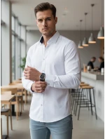 Pánská elegantní hladká bílá košile SLIM FIT FashionStreet DX2618 Pánská elegantní hladká bílá košile SLIM FIT FashionStreet DX2618