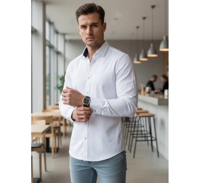 Pánská elegantní hladká bílá košile SLIM FIT FashionStreet DX2618 Pánská elegantní hladká bílá košile SLIM FIT FashionStreet DX2618