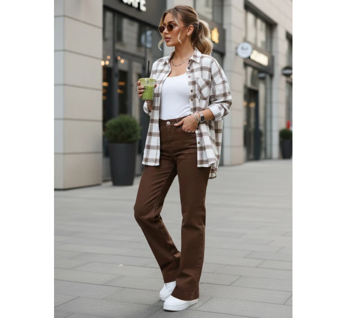 Dámské džíny s vysokým pasem a širokými nohavicemi hnědé FashionStreet UY2877 Dámské džíny s vysokým pasem a širokými nohavicemi hnědé FashionStreet UY2877