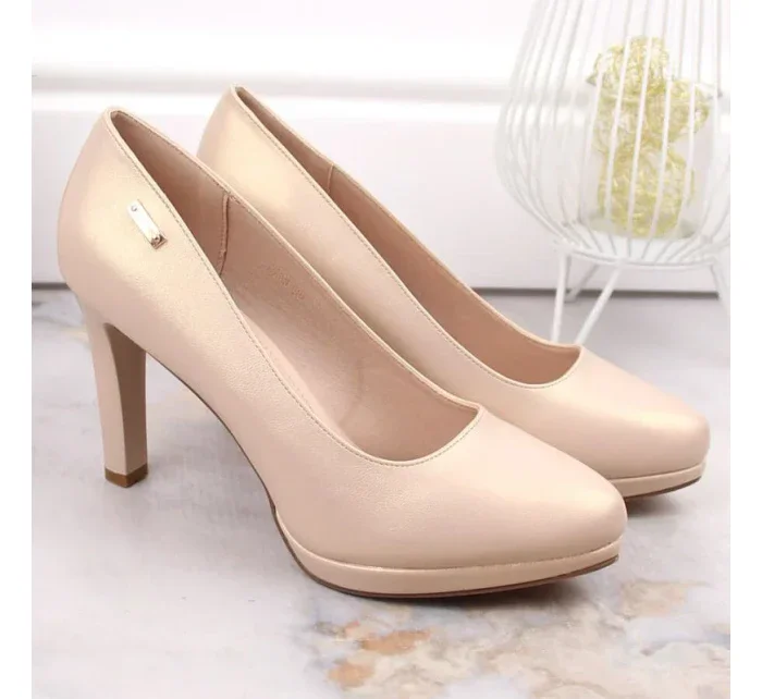 W model 19373122 béžové lodičky na platformě a podpatku - SERGIO LEONE