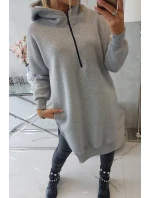 Zateplená mikina s bočními rozparky šedá