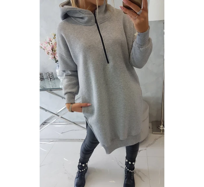 Zateplená mikina s bočními rozparky šedá