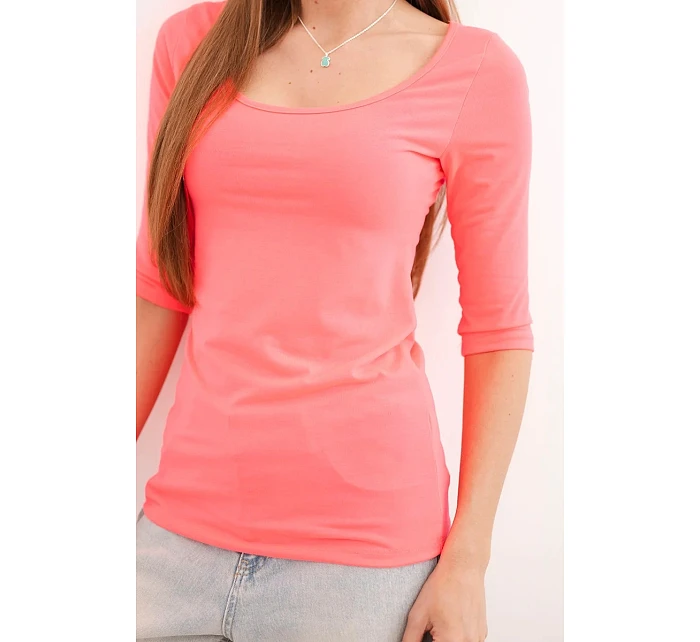 Halenka s kulatým výstřihem neonově růžová