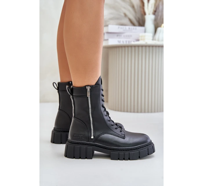 Zateplené boty workerky dámské z eko kůže Big Star MM274578 Černé Zateplené boty workerky dámské z eko kůže Big Star MM274578 Černé