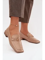 Kožené dámské mokasíny s ozdobným detailem model 22031816 Béžové - D&A Kožené dámské mokasíny s ozdobným detailem model 22031816 Béžové - D&A