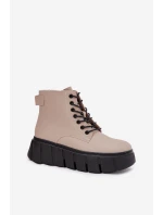 Dámské kožené kotníkové boty na platformě Vinceza – béžové Dámské kožené kotníkové boty na platformě Vinceza – béžové