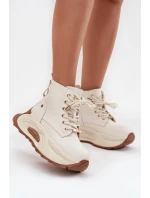 Dámské kožené boty GOE – světle béžové, zateplené, na platformě Dámské kožené boty GOE – světle béžové, zateplené, na platformě