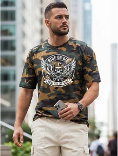 Tshirt męski moro z nadrukiem zielony model 22217654 - FashionStreet