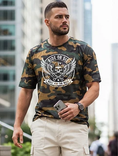 Tshirt męski moro z nadrukiem zielony model 22217654 - FashionStreet