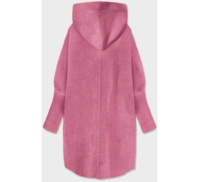 Světle růžový dlouhý vlněný přehoz přes oblečení typu alpaka s kapucí model 19012677 - MADE IN ITALY