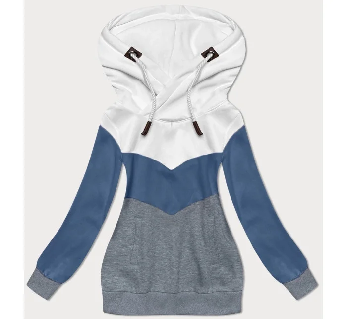 Bilo-světle modro-šedá hrubší trojbarevná dámská mikina (2303) Bilo-světle modro-šedá hrubší trojbarevná dámská mikina (2303)