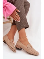 Kožené dámské mokasíny s ozdobným detailem model 22031816 Béžové - D&A Kožené dámské mokasíny s ozdobným detailem model 22031816 Béžové - D&A