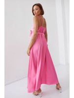 Dámské saténové maxi šaty s růžovými ramínky