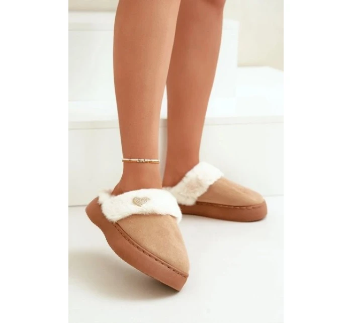 Kapcie Damskie Z Futerkiem I Ozdobnym Sercem Brązowe Otielo Kapcie Damskie Z Futerkiem I Ozdobnym Sercem Brązowe Otielo