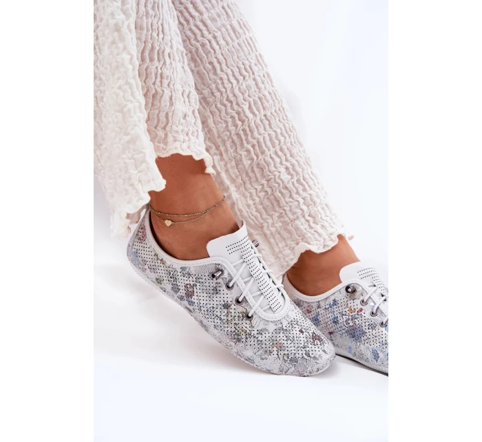 Dámské polobotky z přírodní kůže se vzorem Artiker – bílé Dámské polobotky z přírodní kůže se vzorem Artiker – bílé