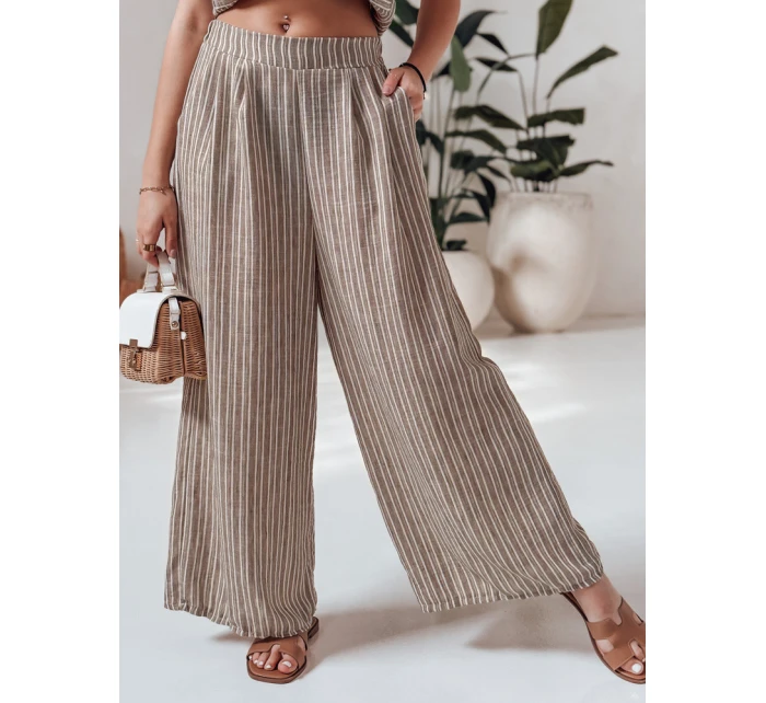 MODERESS dámské pruhované kalhoty s širokými nohavicemi hnědé FashionStreet UY2695