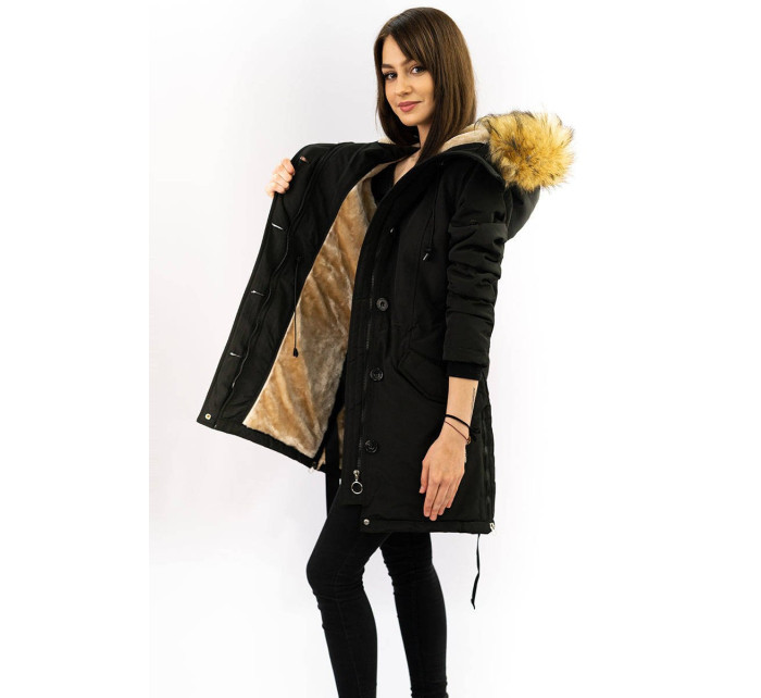 Voděodolná černá dámská bunda s vysokým stojáčkem (M-953)
