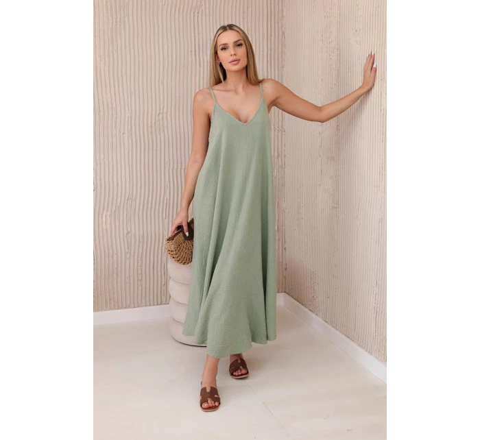 Mušelínové šaty na ramínka světlá khaki