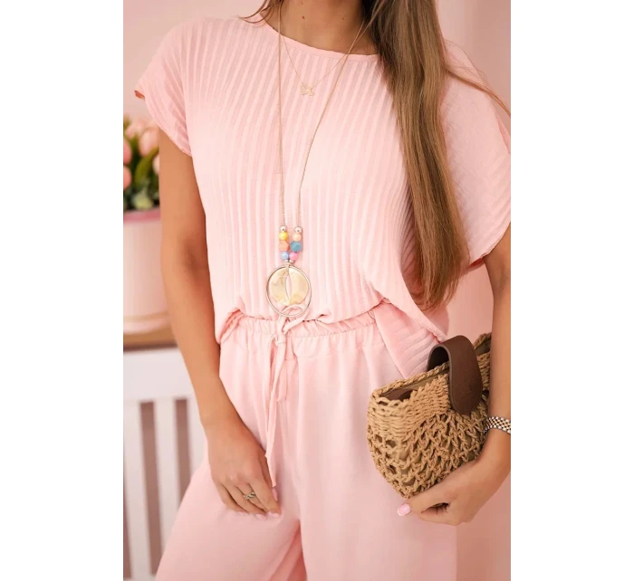 Viskózový komplet plisovaná halenka + kalhoty pudrově růžová Viskózový komplet plisovaná halenka + kalhoty pudrově růžová