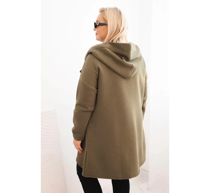 Dámská mikina Plus Size s kapucí a asymetrickým zipem khaki