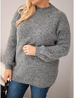 Dámský svetr Plus Size volného střihu s dlouhým rukávem grafitový