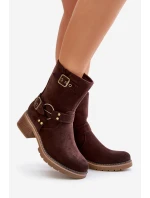 Dámské boty na nízkém podpatku se hnědé model 21671183 - Boto