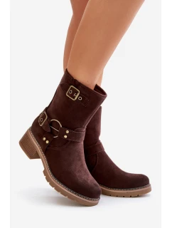 Dámské boty na nízkém podpatku se hnědé model 21671183 - Boto