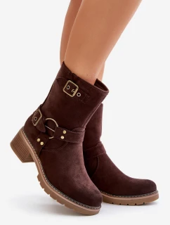 Dámské boty na nízkém podpatku se hnědé model 21671183 - Boto