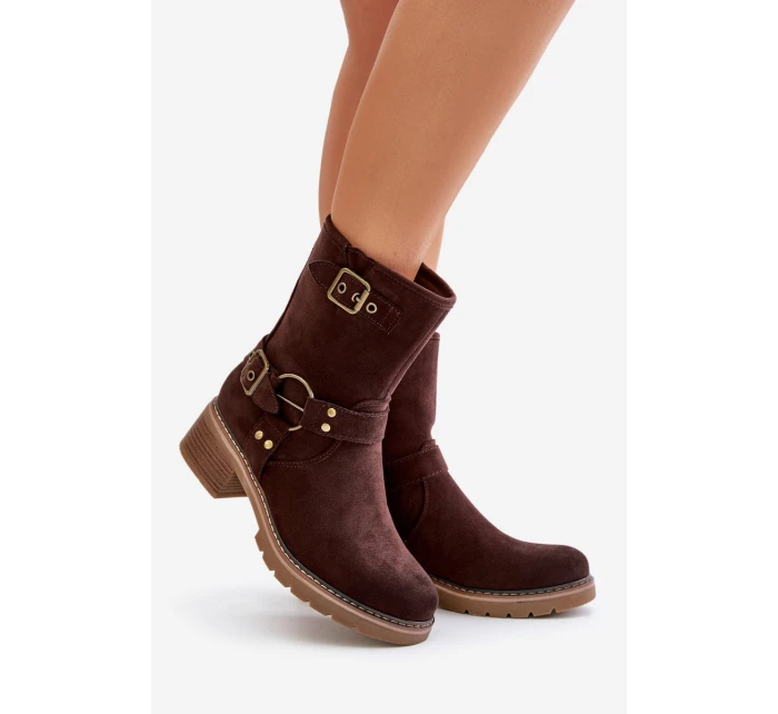 Dámské boty na nízkém podpatku se hnědé model 21671183 - Boto