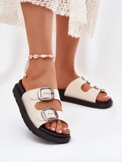 Dámské Pantofle S Přezkami Na Platformě Béžové model 21699240 - Boto