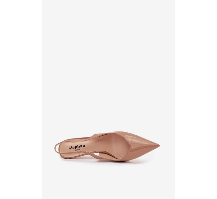 Lakované lodičky na jehlovém podpatku tmavě béžové model 21757869 - Boto