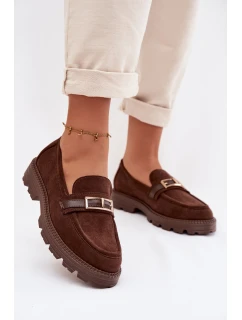 Dámské mokasíny se zlatým přezkou čokoládové Mirelva