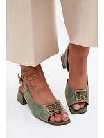 Elegantní sandály z přírodního semiše na podpatku D&A CE61-3127 Zelené
