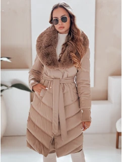 Dámská prošívaná zimní bunda s kožešinou FashionStreet camel TY5077