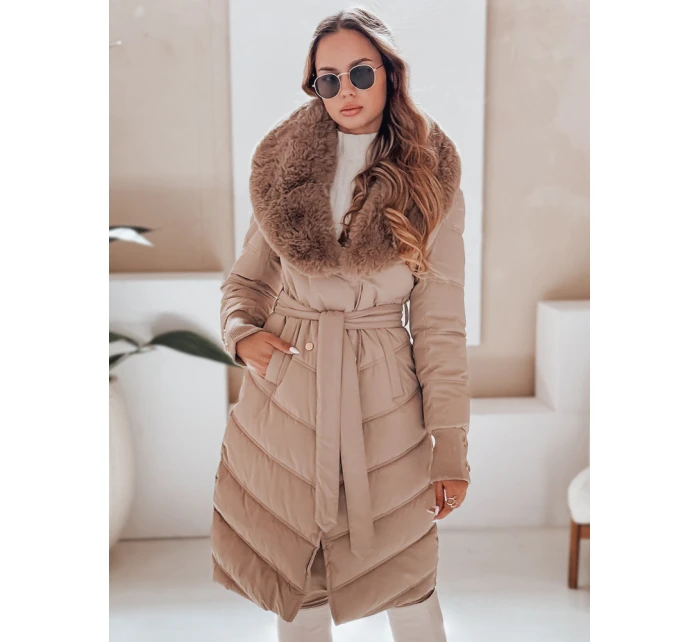 Dámská prošívaná zimní bunda s kožešinou FashionStreet camel TY5077 Dámská prošívaná zimní bunda s kožešinou FashionStreet camel TY5077