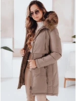 Dámská zimní bunda parka s kapucí tmavě béžová FashionStreet TY5084 Dámská zimní bunda parka s kapucí tmavě béžová FashionStreet TY5084