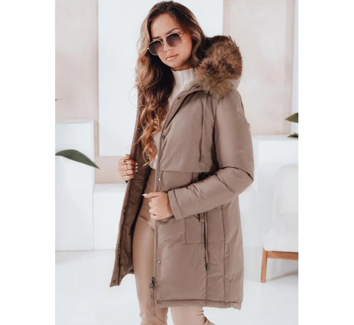 Dámská zimní bunda parka s kapucí tmavě béžová FashionStreet TY5084 Dámská zimní bunda parka s kapucí tmavě béžová FashionStreet TY5084