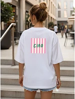 Dámské tričko oversize s potiskem CIAO, bílé, FashionStreet NX9509RY