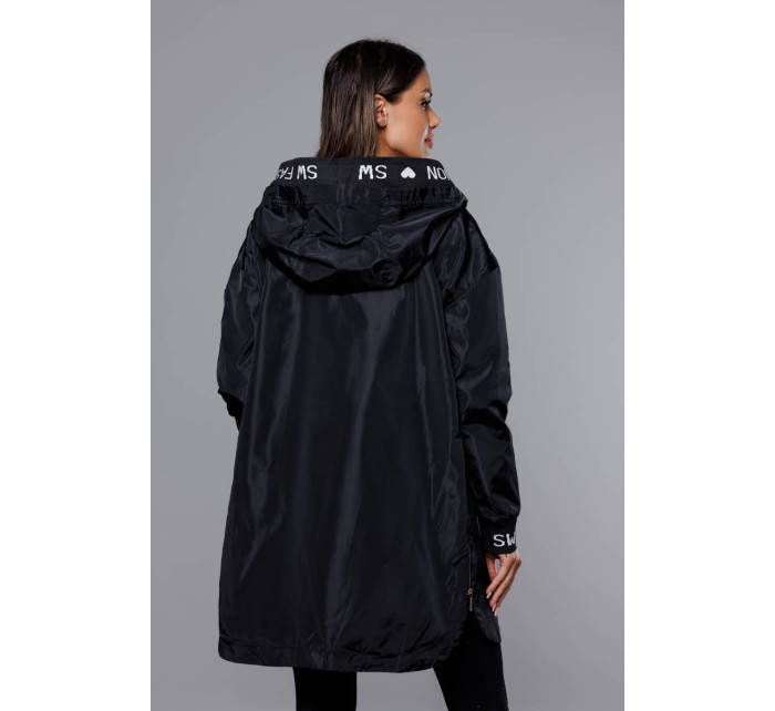 Tenká černá dámská bunda s ozdobnou lemovkou (B8145-1)