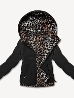 Krátká volná bunda s leopardím vzorem Miss TiTi černá/hnědá (25898)