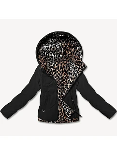 Krátká volná bunda s leopardím vzorem Miss TiTi černá/hnědá (25898)