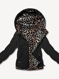 Krátká volná bunda s leopardím vzorem Miss TiTi černá/hnědá (25898)