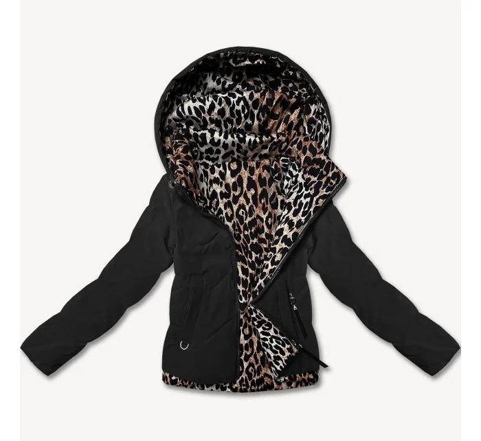 Černá krátká volná dámská bunda s panteřím motivem Miss model 21035940 - Miss TiTi