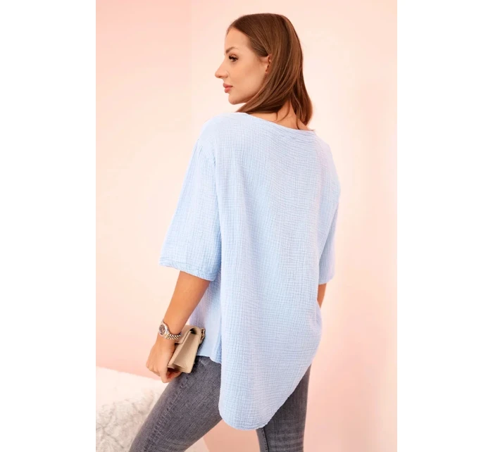 Dámská mušelínová košile s knoflíkem modrý Dámská mušelínová košile s knoflíkem modrý