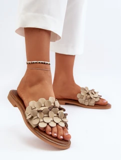 model 21650251 Dámské Kožené Žabky Na Ploché Podrážce Beige - Zazoo