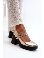 Eko Kožené Lodičky Na Masivním Podpatku Zlaté Halmina