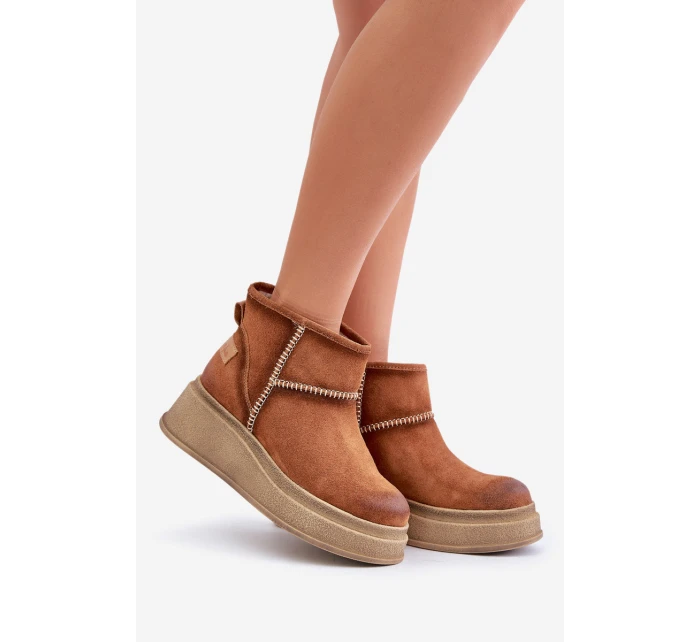 Kožené Semišové Sněhule Boty Na Platformě A Klínu Hnědé model 21678178 Hnědé - Maciejka