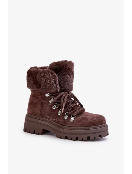 Šněrovací Dámské Trapery S Kožešinou Tmavě Hnědé Vaminia